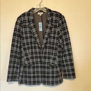 LOFT Black and White Plaid Blazer